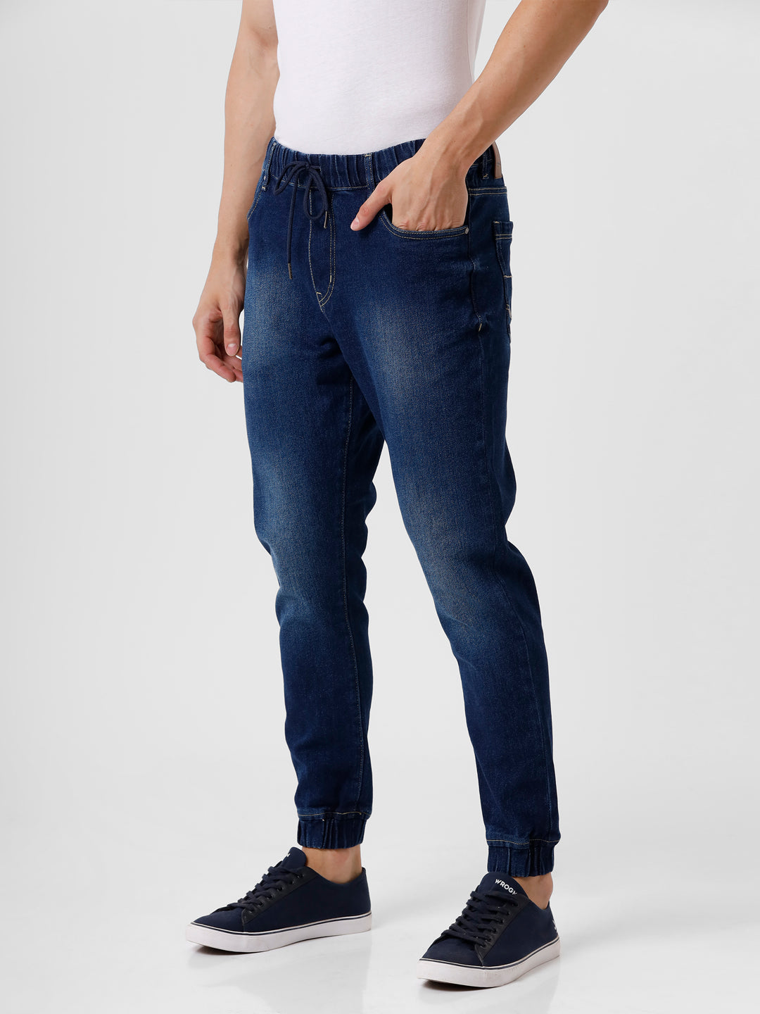 Blue Drawstring Denim Jean Jogger