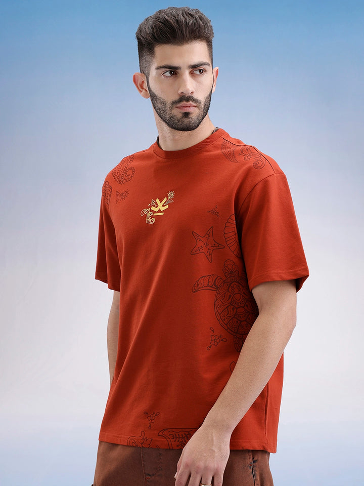 Oversized Front Printed T-Shirt | Rust