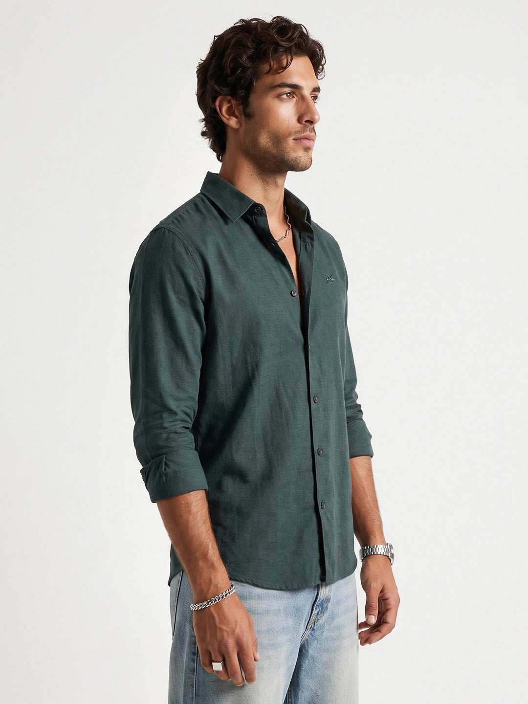 Solid Regular Fit Full Sleeve Shirt | Dark Green | WSH01FSSL0676M