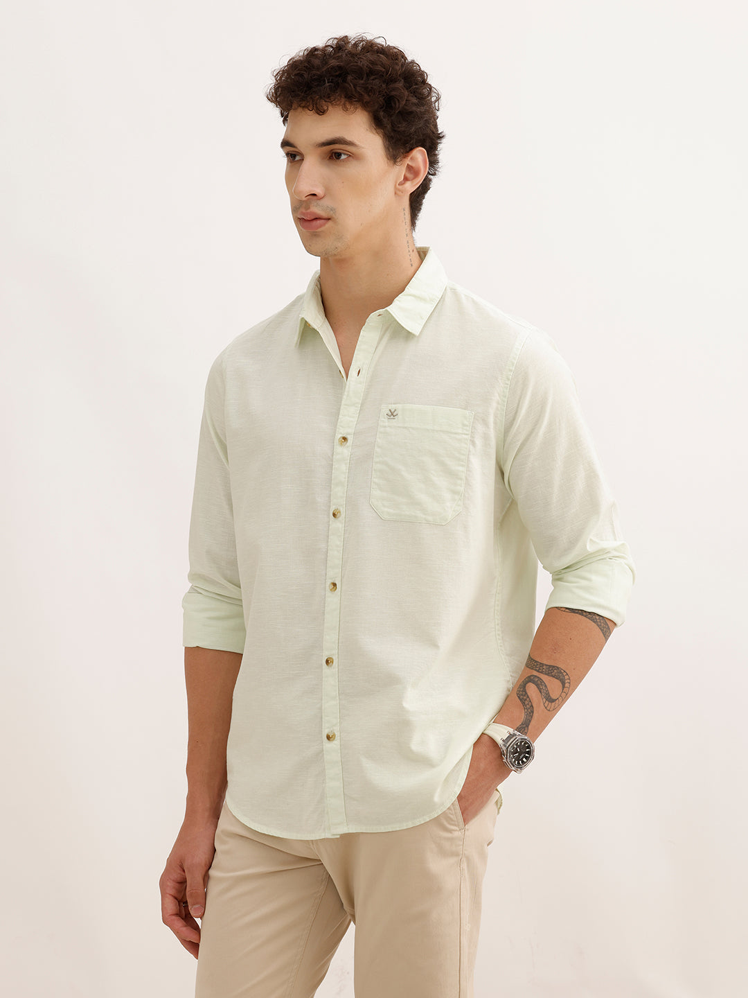 Solid Regular Fit Full Sleeve Shirt | Light Green