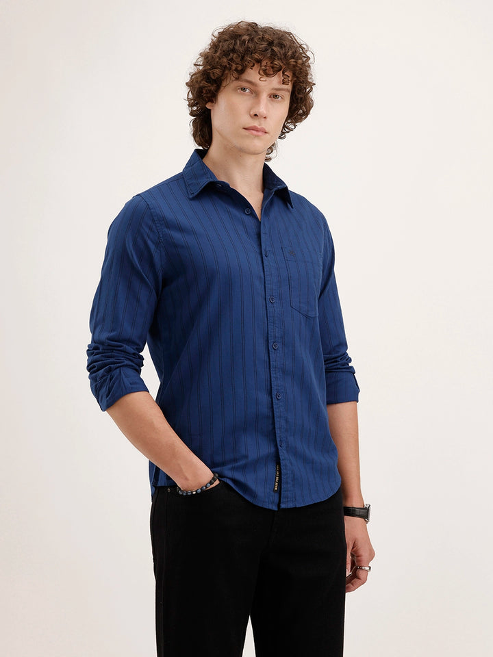 Regular Fit Striped Shirt | Dark Blue