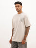 Classic Oversized Fit Back Print T-Shirt | Beige