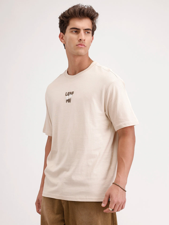 Oversized Puffer Back Printed T-Shirt | Beige