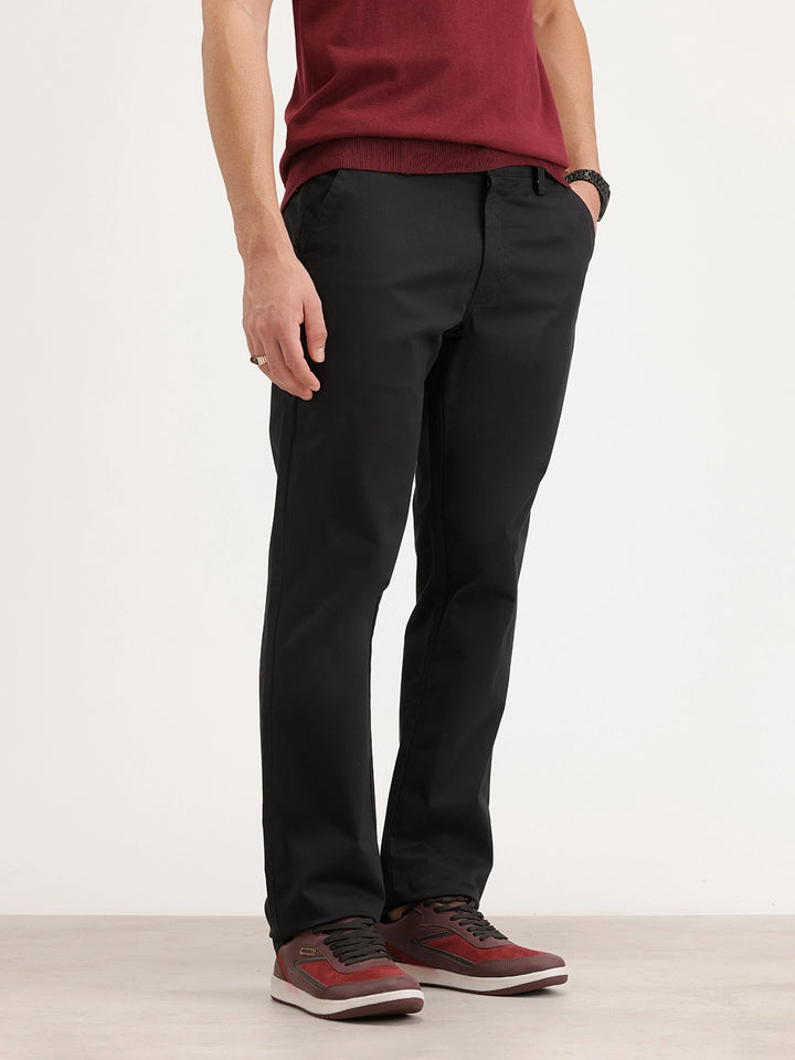 Solid Straight Fit Trouser | Black