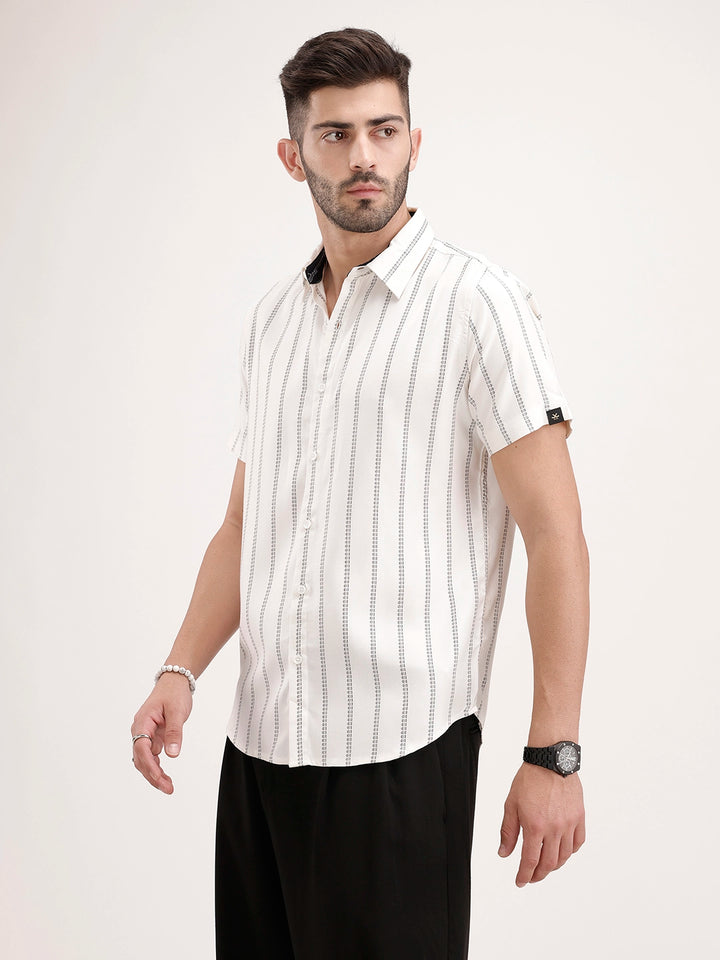 Slim Fit Half Sleeve Striped Shirt | White