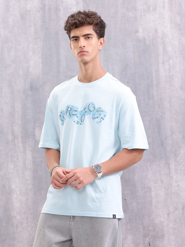 Dice Inspired Graphic Printed Oversized Fit T-shirt | Light Blue