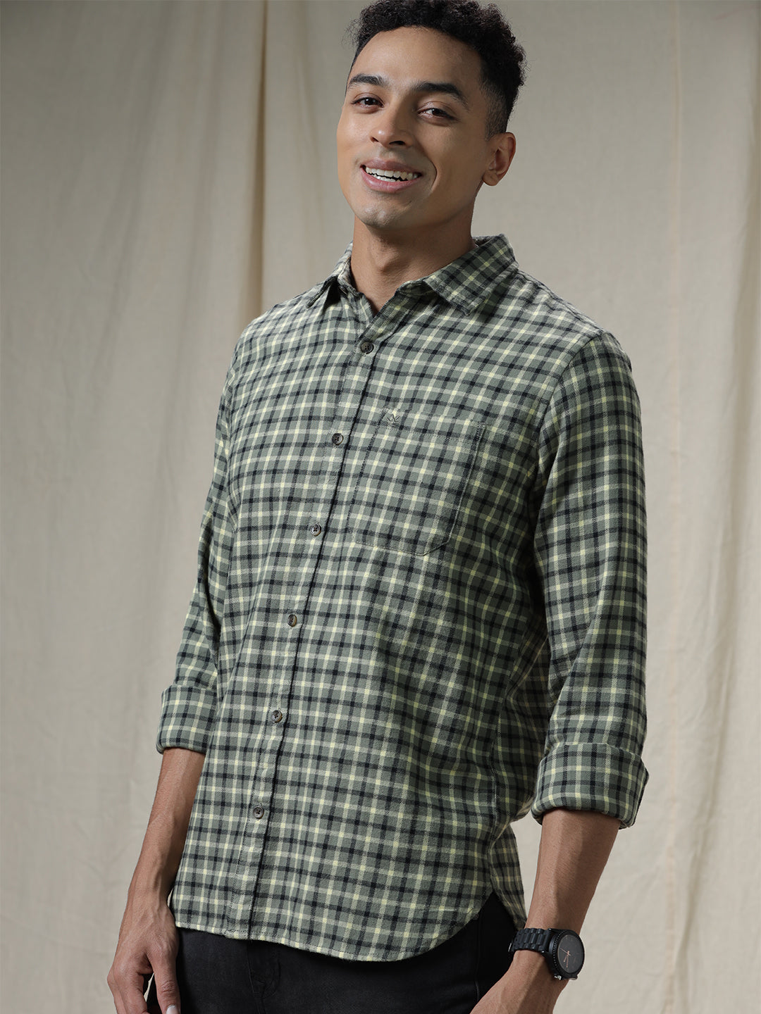 Checked Grids Green Shirt