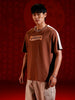 Oversize chest print T-shirt with contrast shoulder and Stitch detail | Brown