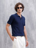 Waffle Textured Polo T-Shirt -  | Navy Blue