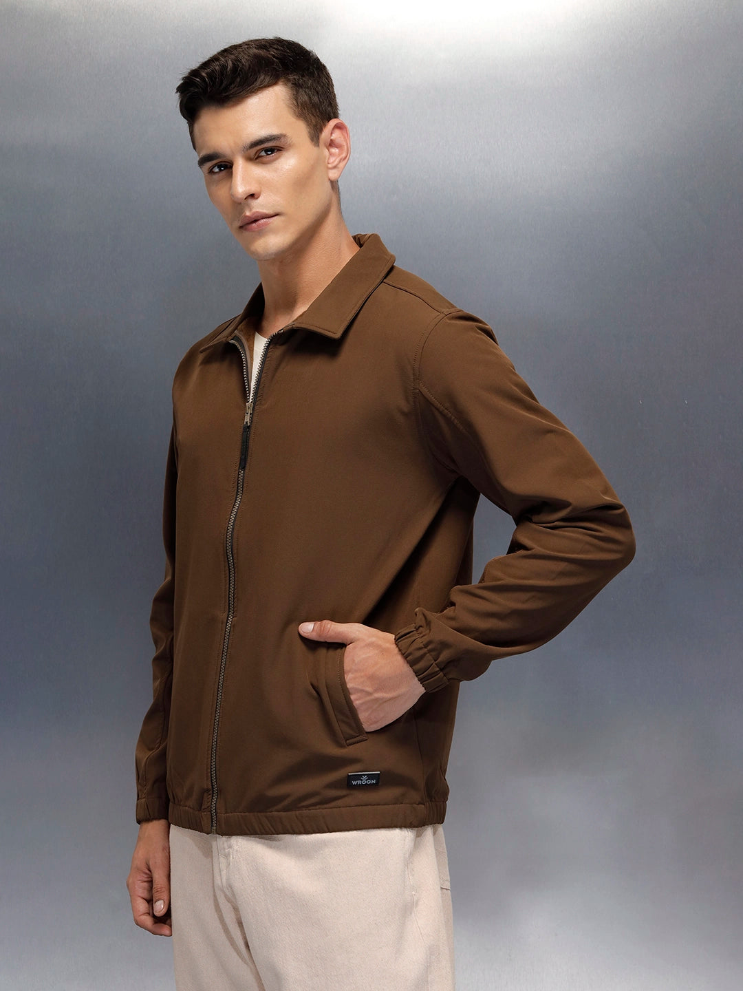 Men's Regular Fit Zip-up Jacket  | Brown