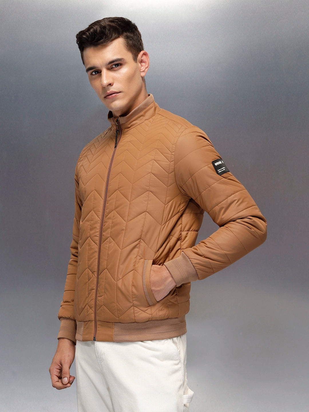Men's Regular Fit Quilted puffer jacket  | Brown