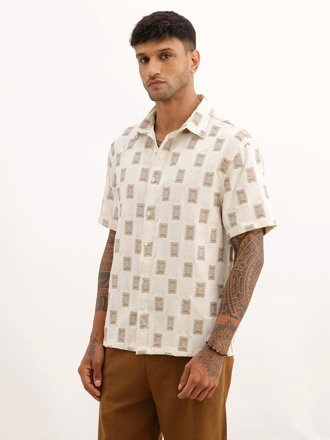 Classic Comfort Fit Jacquard Shirt | Off White