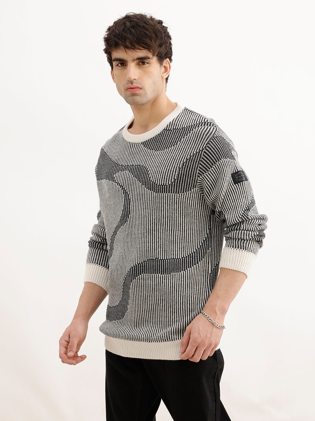 Classic Jacquard Full Sleeve Sweater | Black | WSW02FSRE1089W