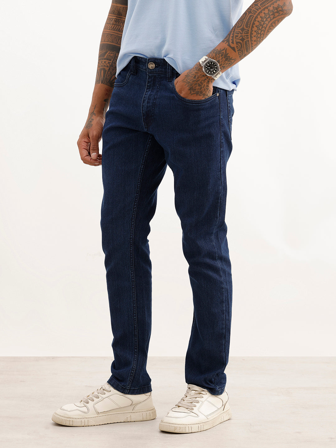 Solid Slim Fit Denim Jeans | Dark Blue