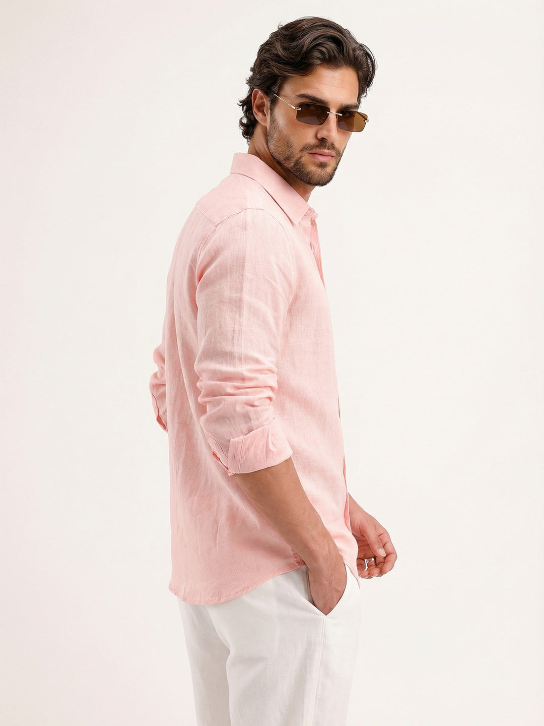Solid 100% Linen Slim Fit Shirt | Pink