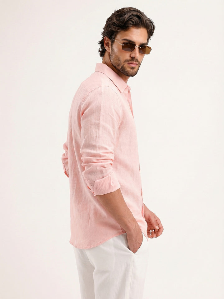Solid 100% Linen Slim Fit Shirt | Pink