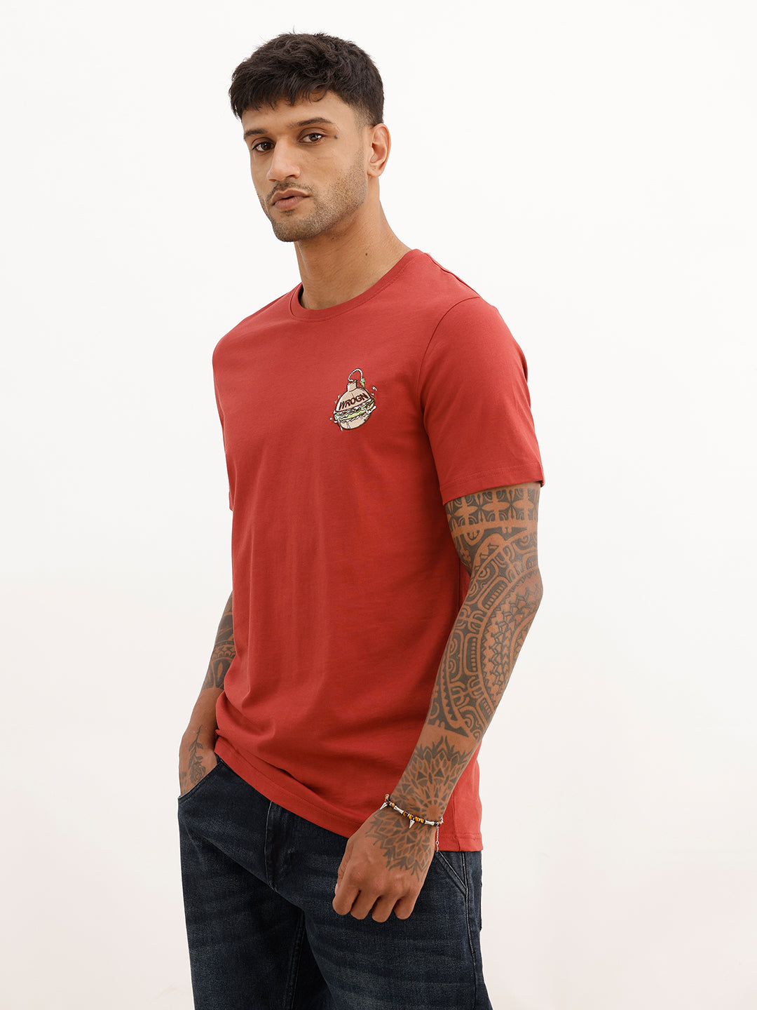 Slim Fit Embroidered Patch Detail T-Shirt | Red | WTS02HSSL1581S