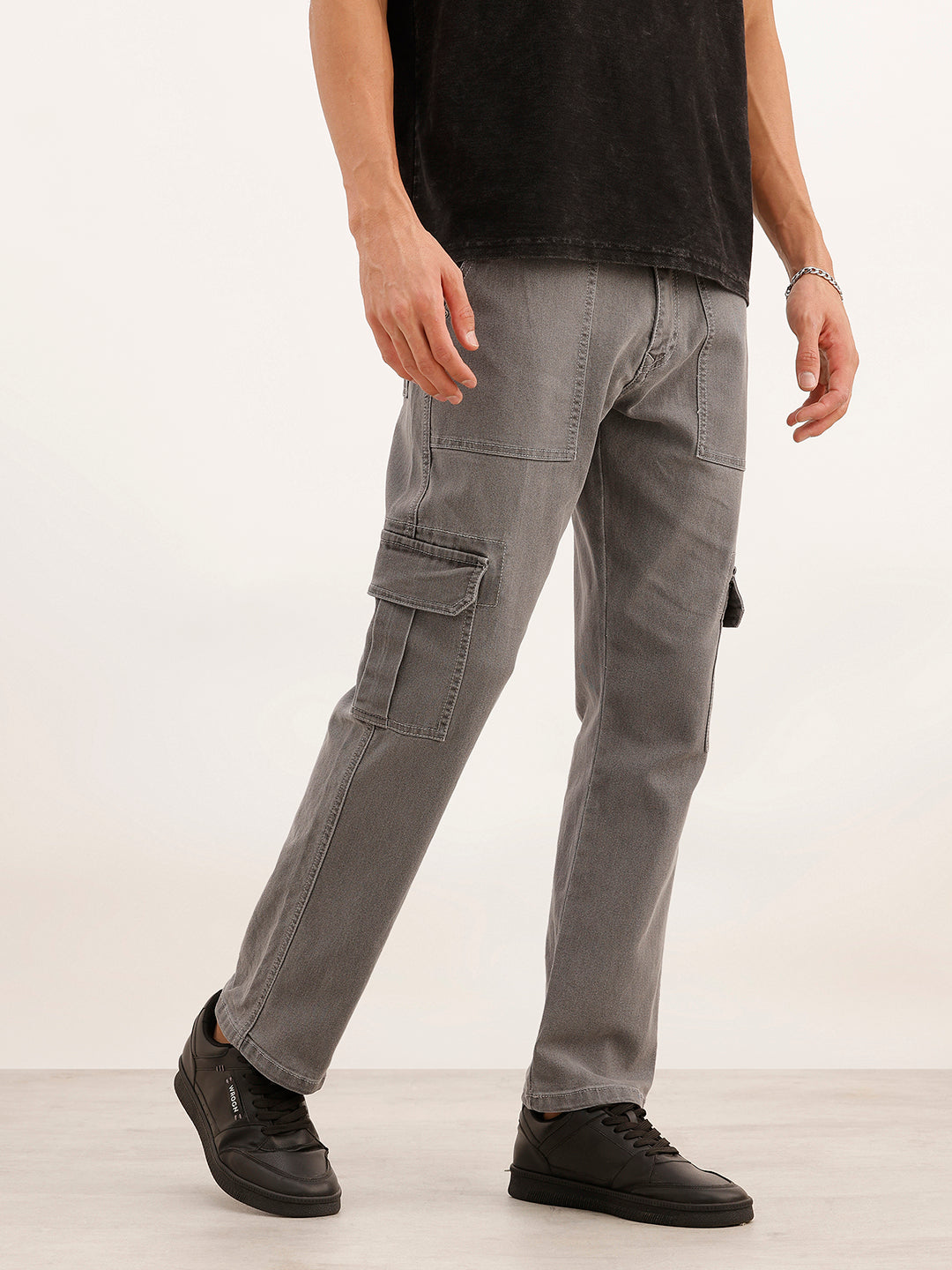 Regular Fit Denim Cargo | Grey