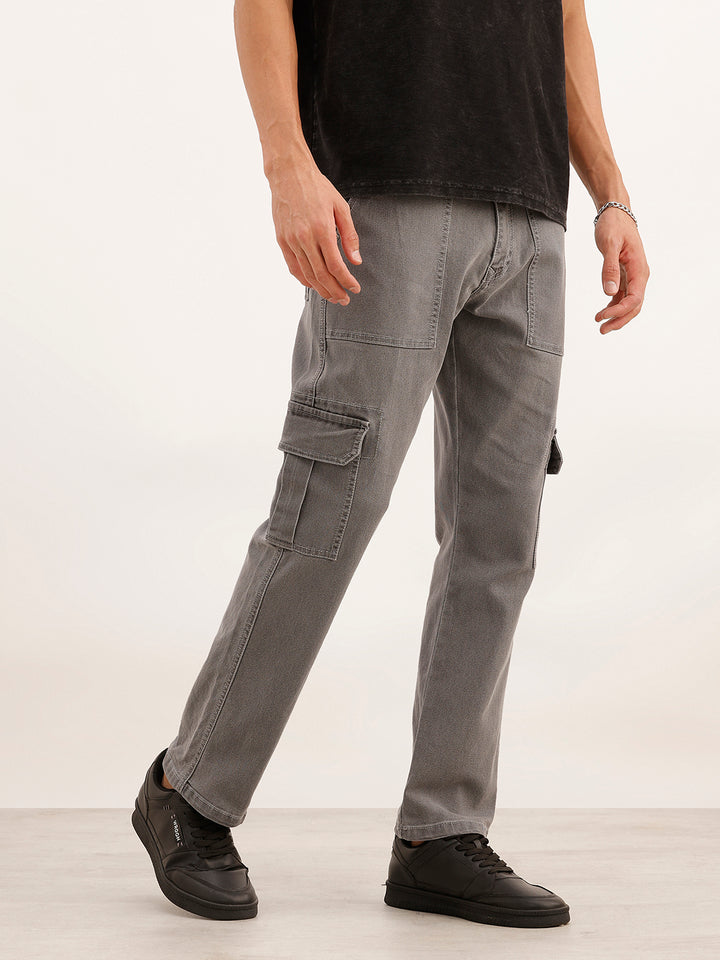 Regular Fit Denim Cargo | Grey