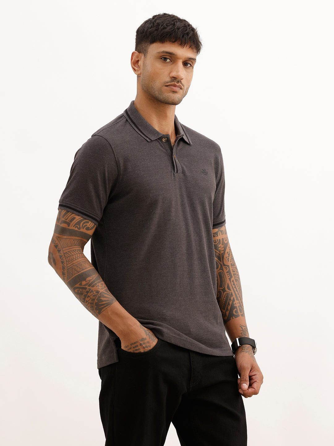 Classic Tipping Collar Polo T-Shirt | Dark Grey | WWTS254F
