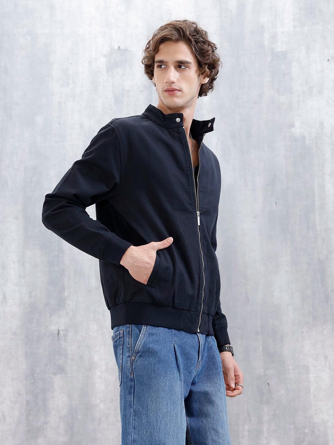 Wrogn Slim Fit Bomber Jacket Black