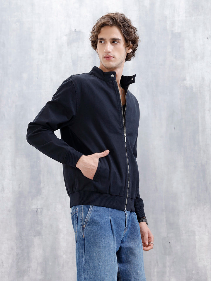Wrogn Slim Fit Bomber Jacket | Black