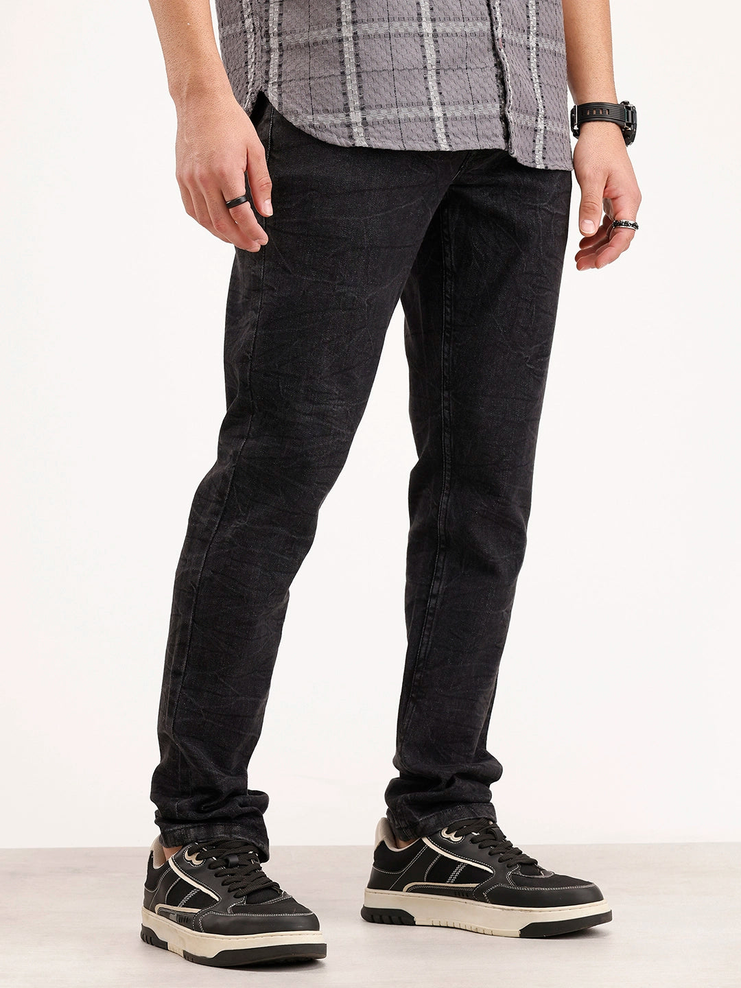Slim Fit Washed Denim Jeans | Black