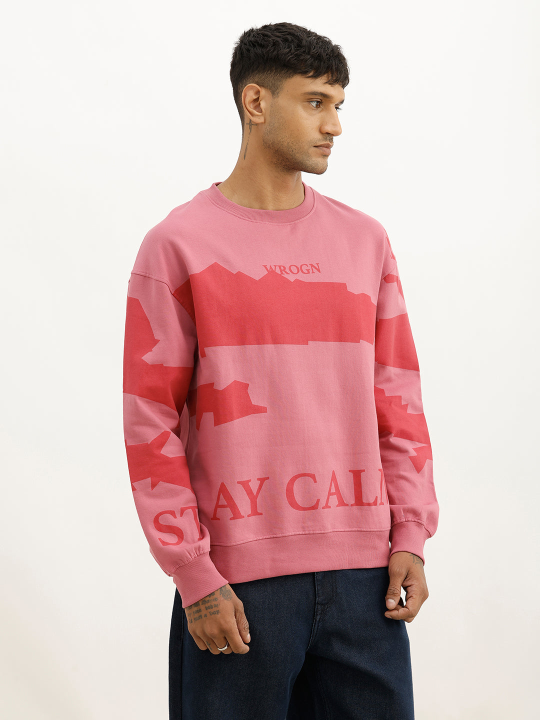 Oversized Placement Printed Sweatshirt | Beige