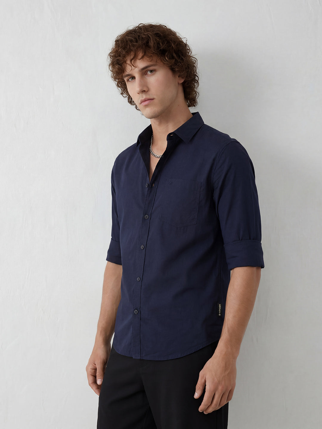Solid Slim Fit Full Sleeve Shirt | Navy Blue