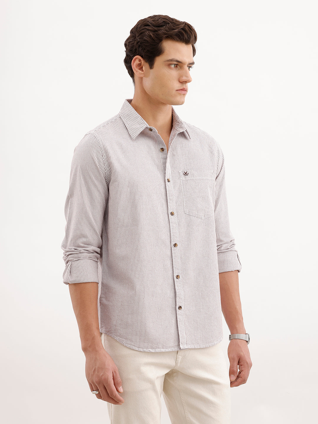 Classic Regular Fit Striped Shirt  | Brown