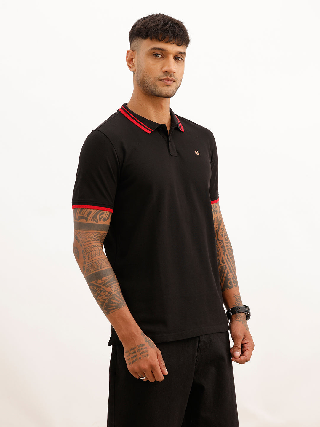 Regular Fit Tipping Collar Polo T-Shirt | Black