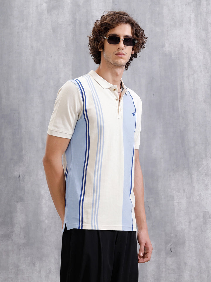 Yarn Dyed Striped Polo T-Shirt | Off White