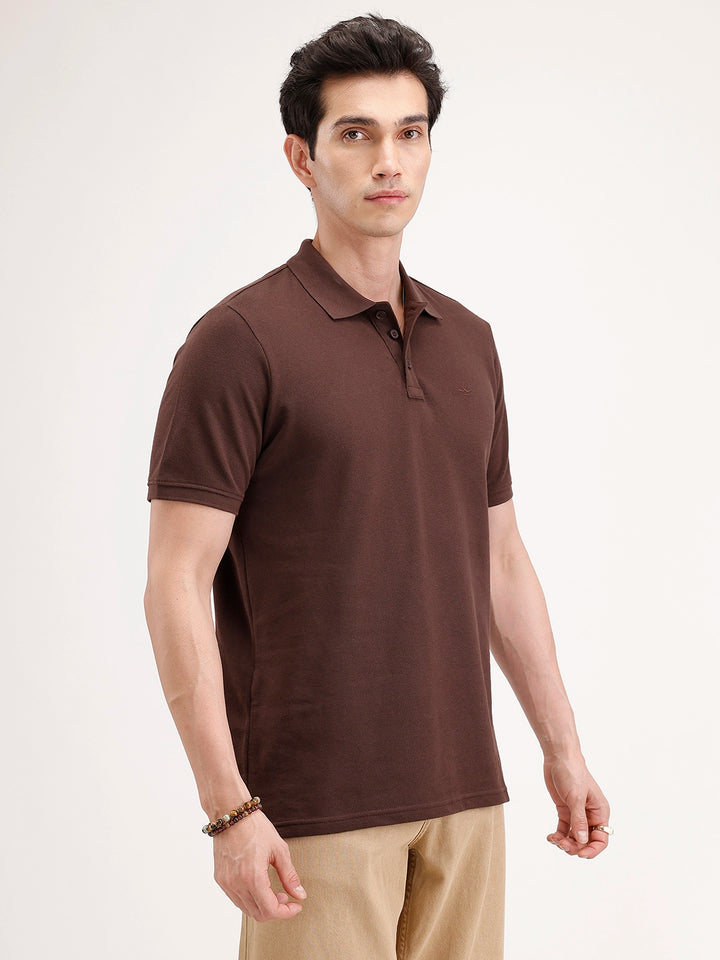Solid Slim Fit Polo T-Shirt | Brown
