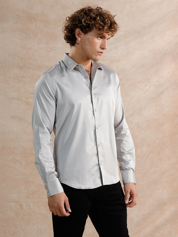 Solid Stretch Cotton Blend Shirt | Grey