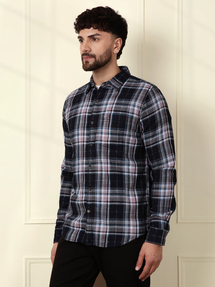 Cotton Checks Slim Fit Shirt | Black