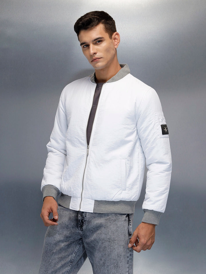 Men's Casual Slim Fit Bomber Jacket | Off White
