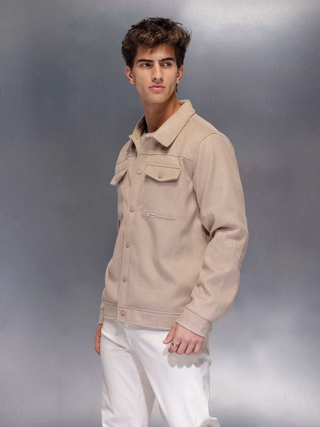 Men’s Beige Utility Overshirt Jacket | Cream