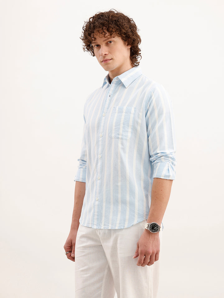 Regular Fit Striped Shirt  | Blue