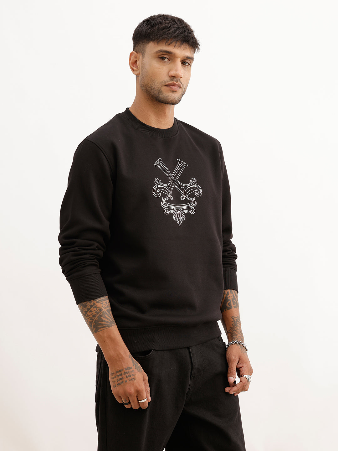 Regular Fit Foil Printed Sweatshirt | Black