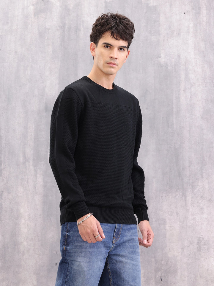 Solid Textured Pull Over | Black