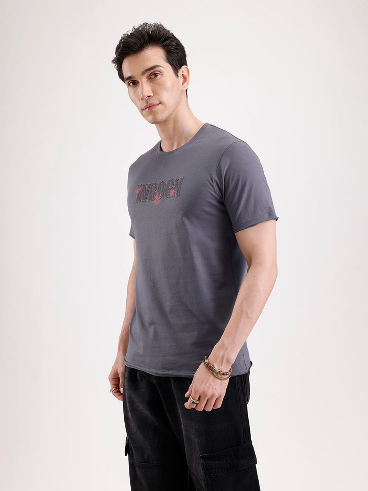 Solid Embroidery Patch T-Shirt   |  Grey