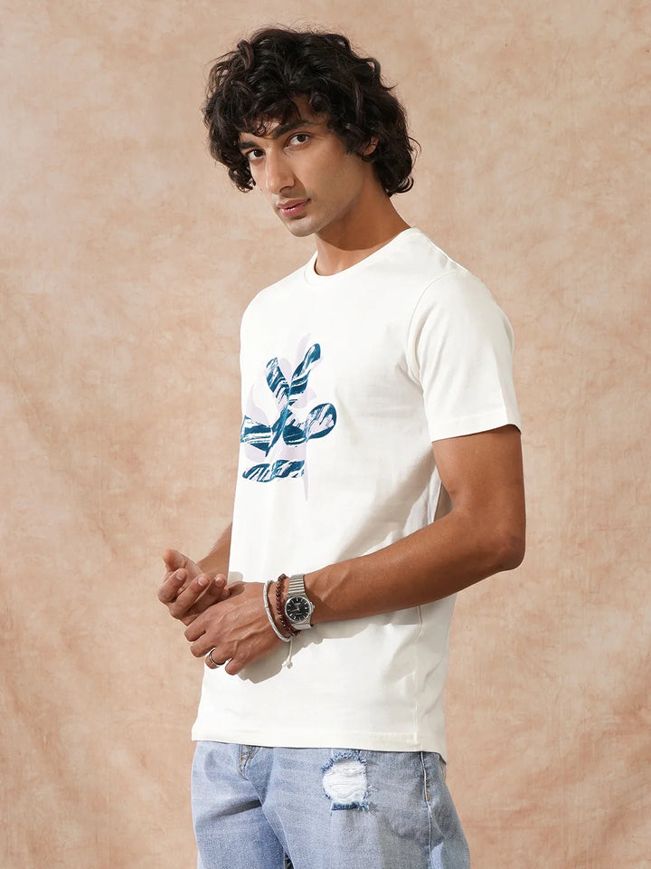 Flock Printed Slim Fit T-Shirt | Off White