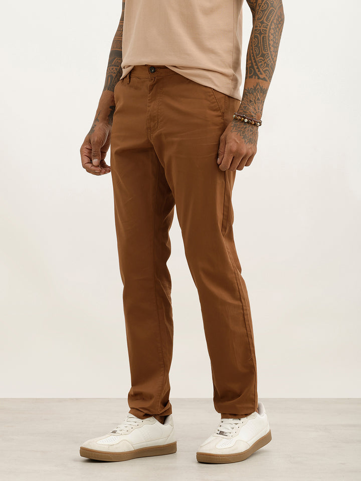 Solid Slim Fit Trouser | Brown