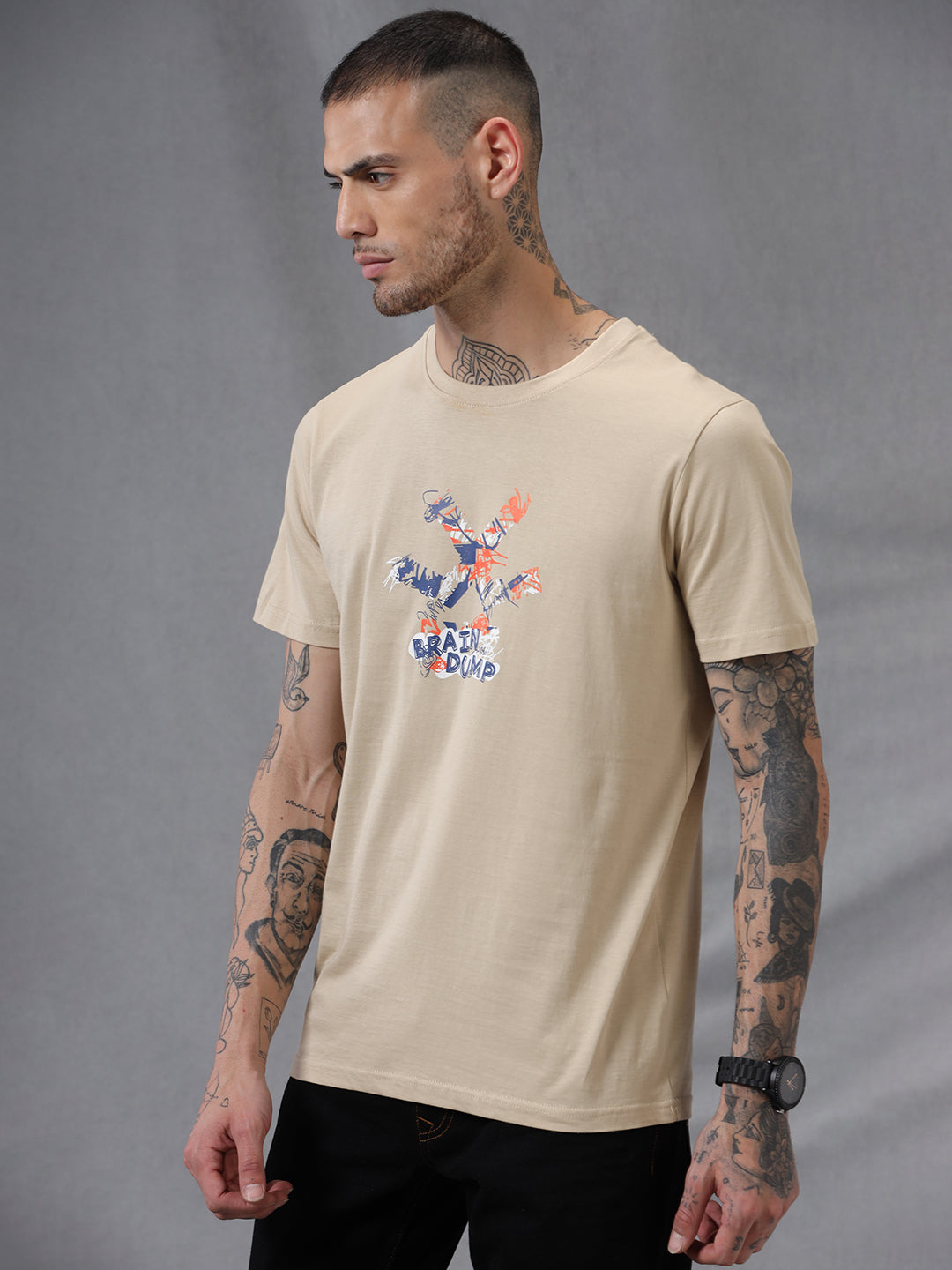 Brain Dump Beige Printed Shirt