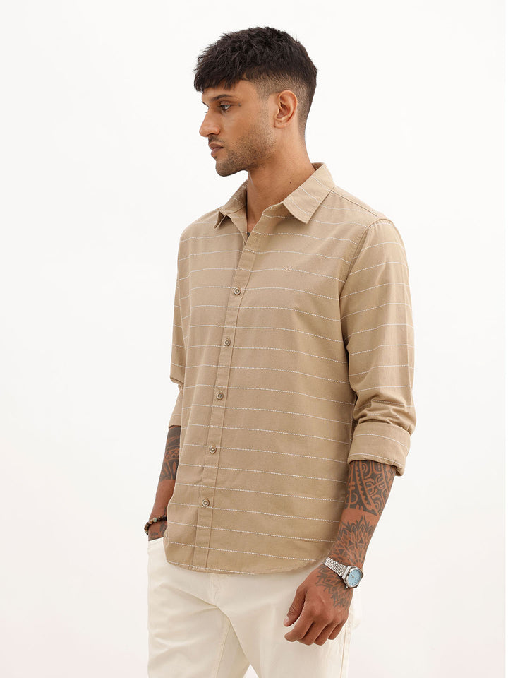 Classic Slim Fit Striped Shirt | Khaki