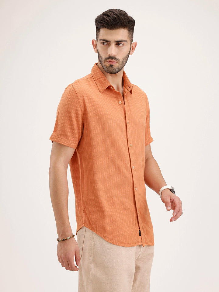 Slim Fit Half Sleeve Shirt | Rust