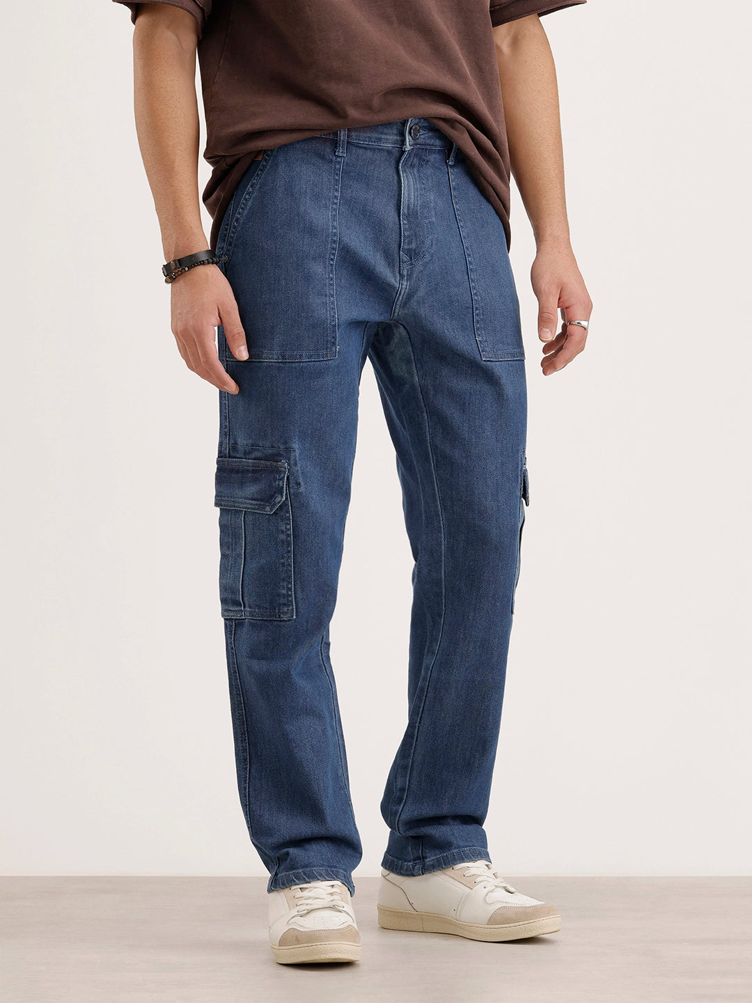 Relaxed Fit Cargo Denim Jeans | Blue