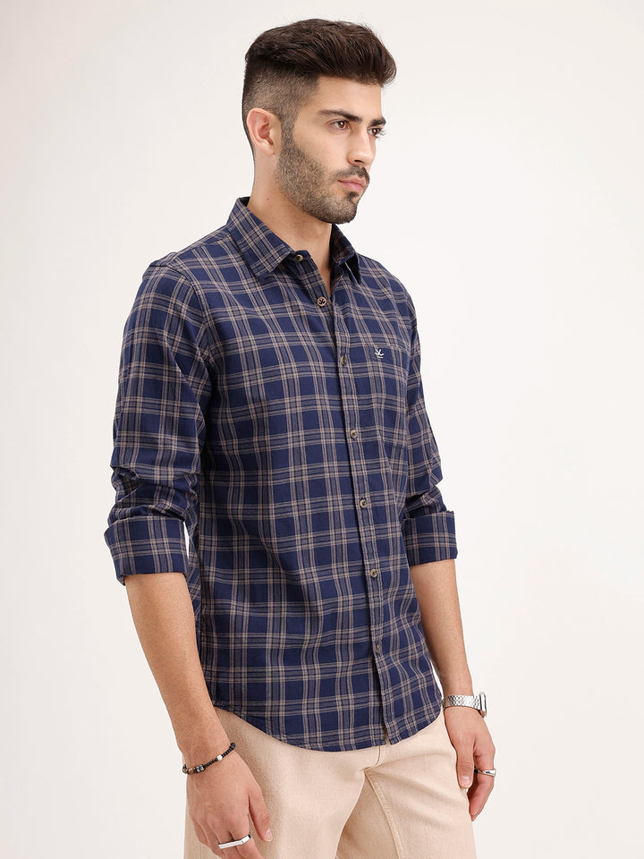 Regular Fit Checkered Shirt| Blue