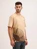 Oversized Cut & Sew Placement Printed T-Shirt | Beige