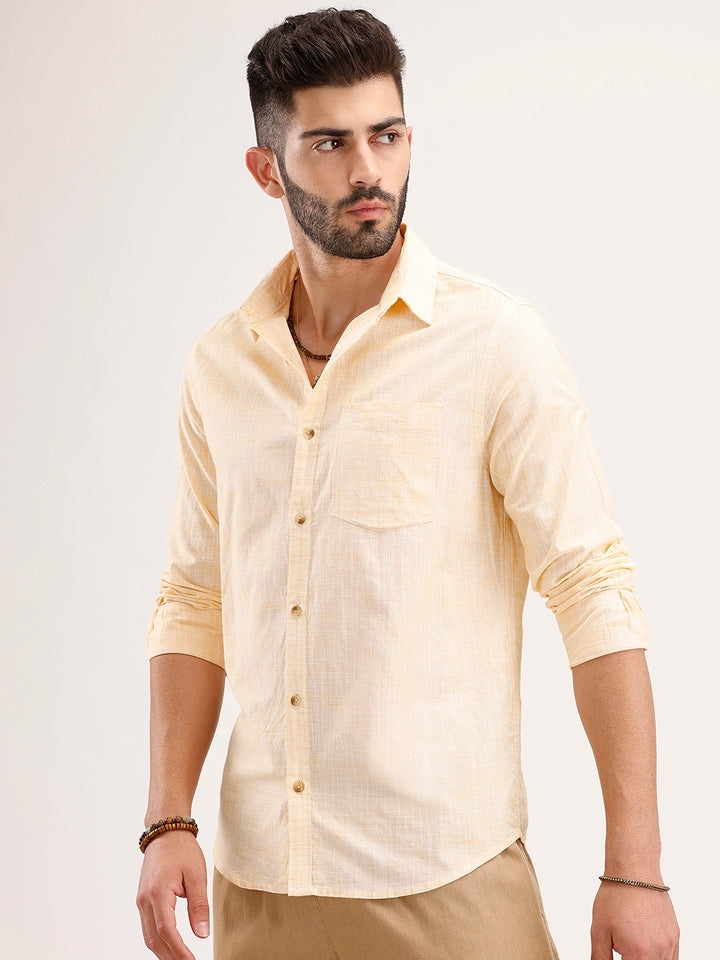 Solid Regular Fit Full Sleeves Shirt | Yellow